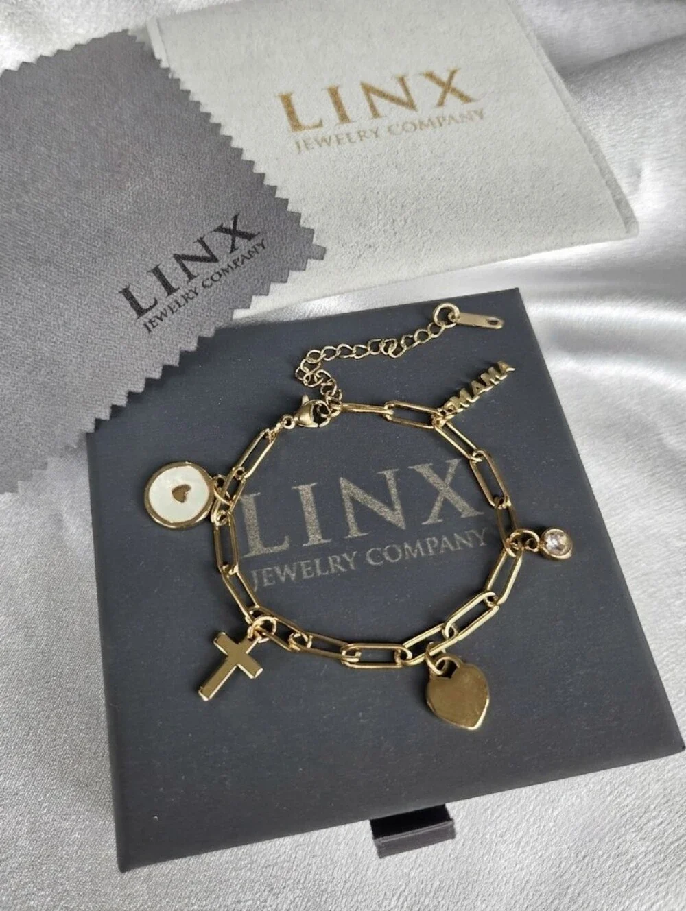 Gold Paperclip Chain Charm Bracelet With Charms